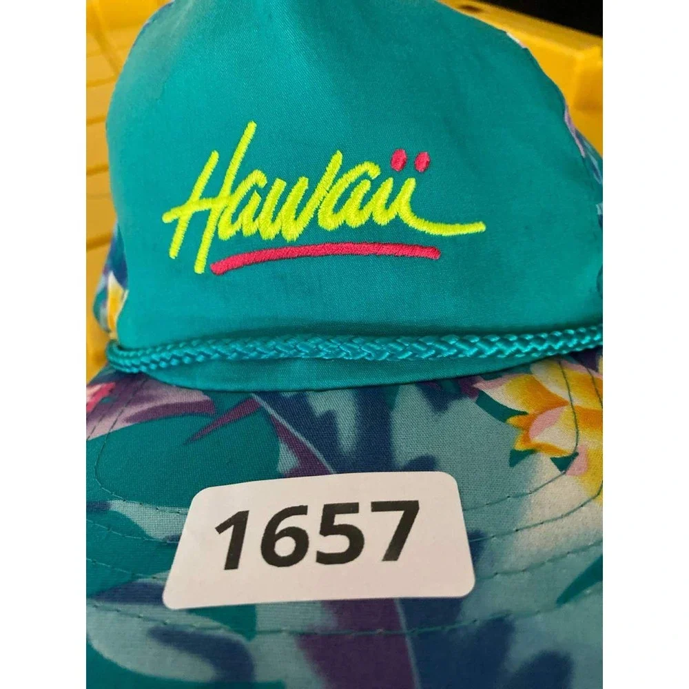 VTG Hawaii‎ Hat Hawaiian Headwear Snapback Cap Floral Tropical Teal 80s 90s Rope